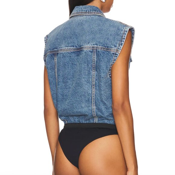 NWOT RONNY KOBO CARLISLE DENIM SLEEVELESS BUTTON FRONT BODYSUIT - M - Picture 2 of 9